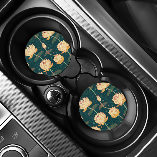 Vintage Lotus Pattern Print Car Coasters