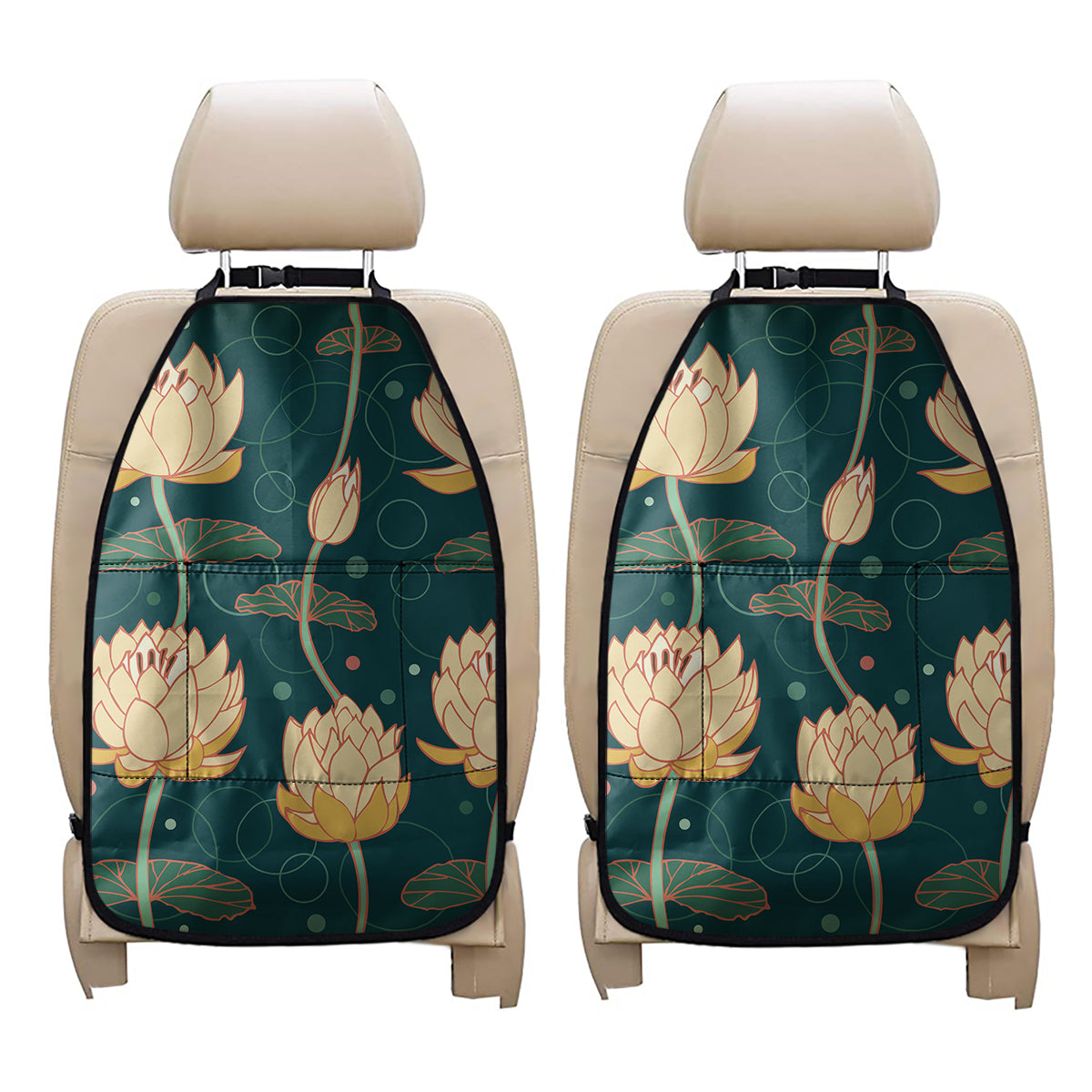 Vintage Lotus Pattern Print Car Seat Organizers