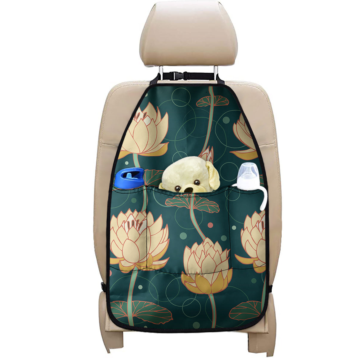 Vintage Lotus Pattern Print Car Seat Organizers