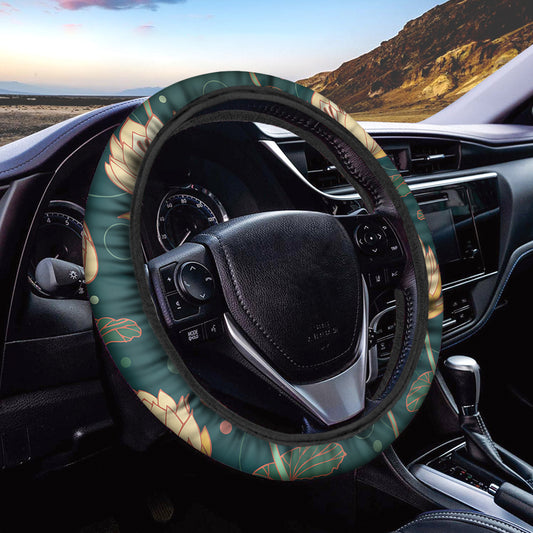 Vintage Lotus Pattern Print Car Steering Wheel Cover