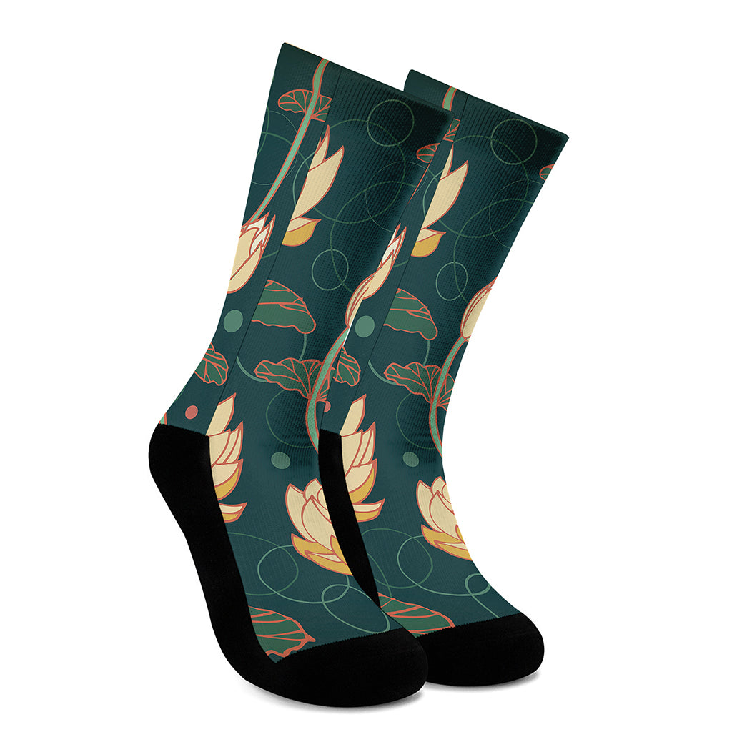 Vintage Lotus Pattern Print Crew Socks