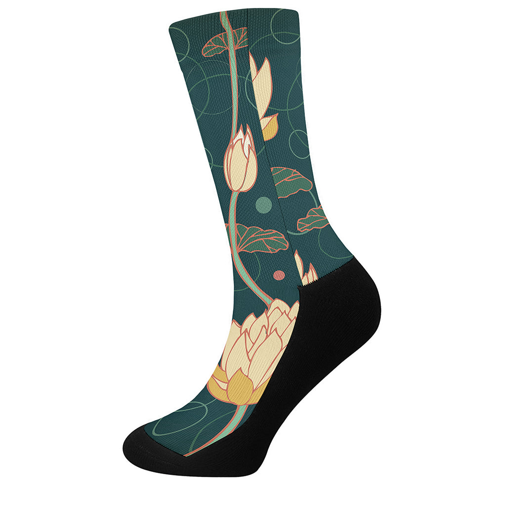 Vintage Lotus Pattern Print Crew Socks