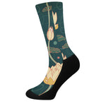 Vintage Lotus Pattern Print Crew Socks