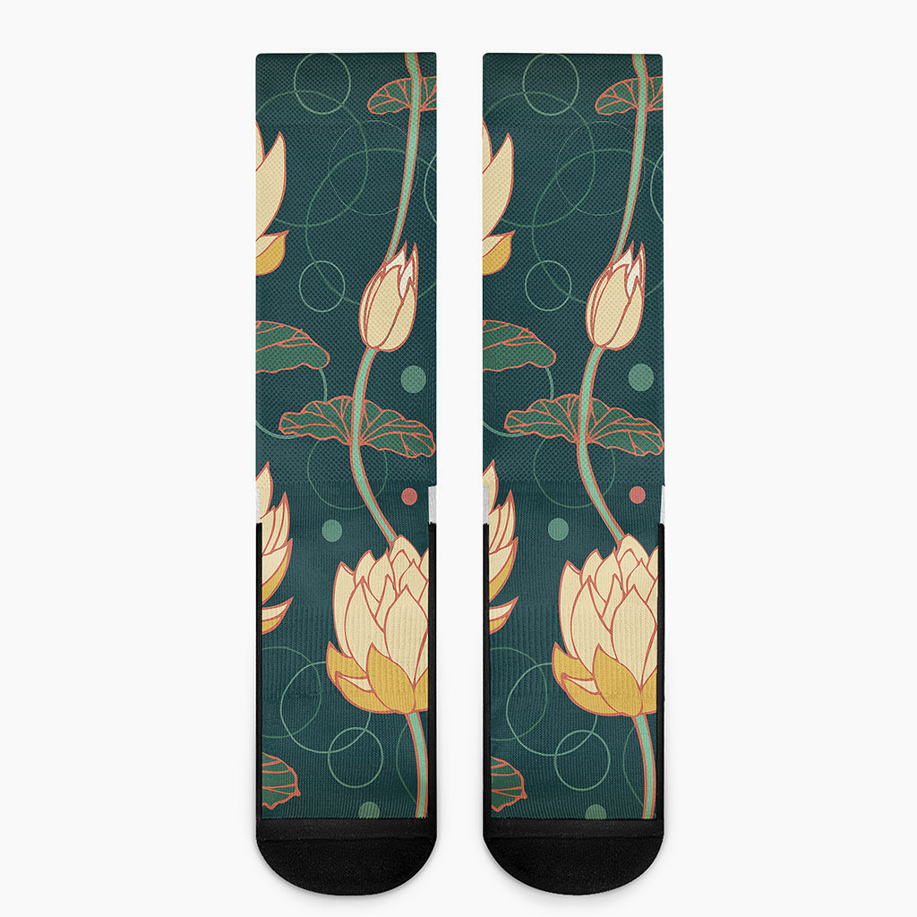 Vintage Lotus Pattern Print Crew Socks
