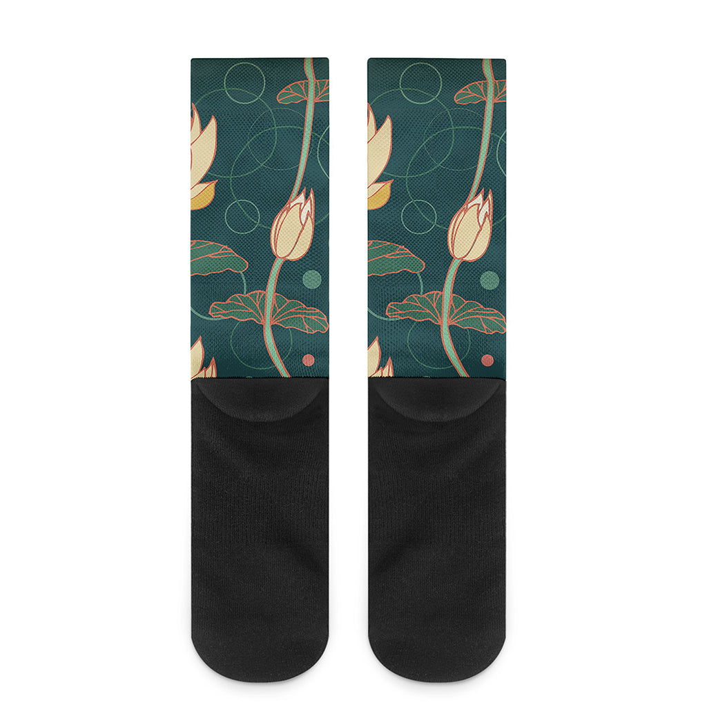 Vintage Lotus Pattern Print Crew Socks