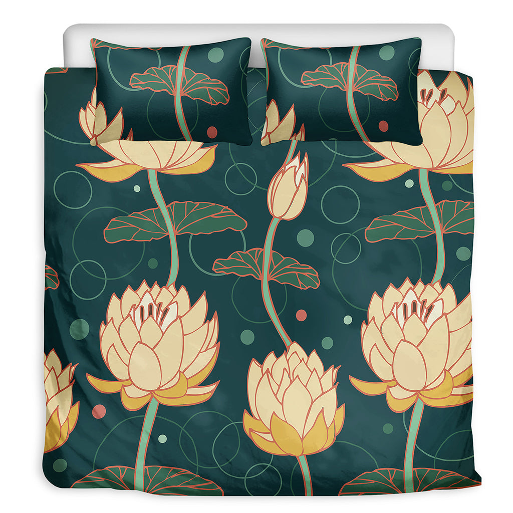 Vintage Lotus Pattern Print Duvet Cover Bedding Set