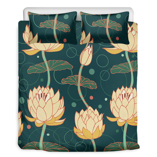 Vintage Lotus Pattern Print Duvet Cover Bedding Set