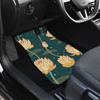 Vintage Lotus Pattern Print Front and Back Car Floor Mats