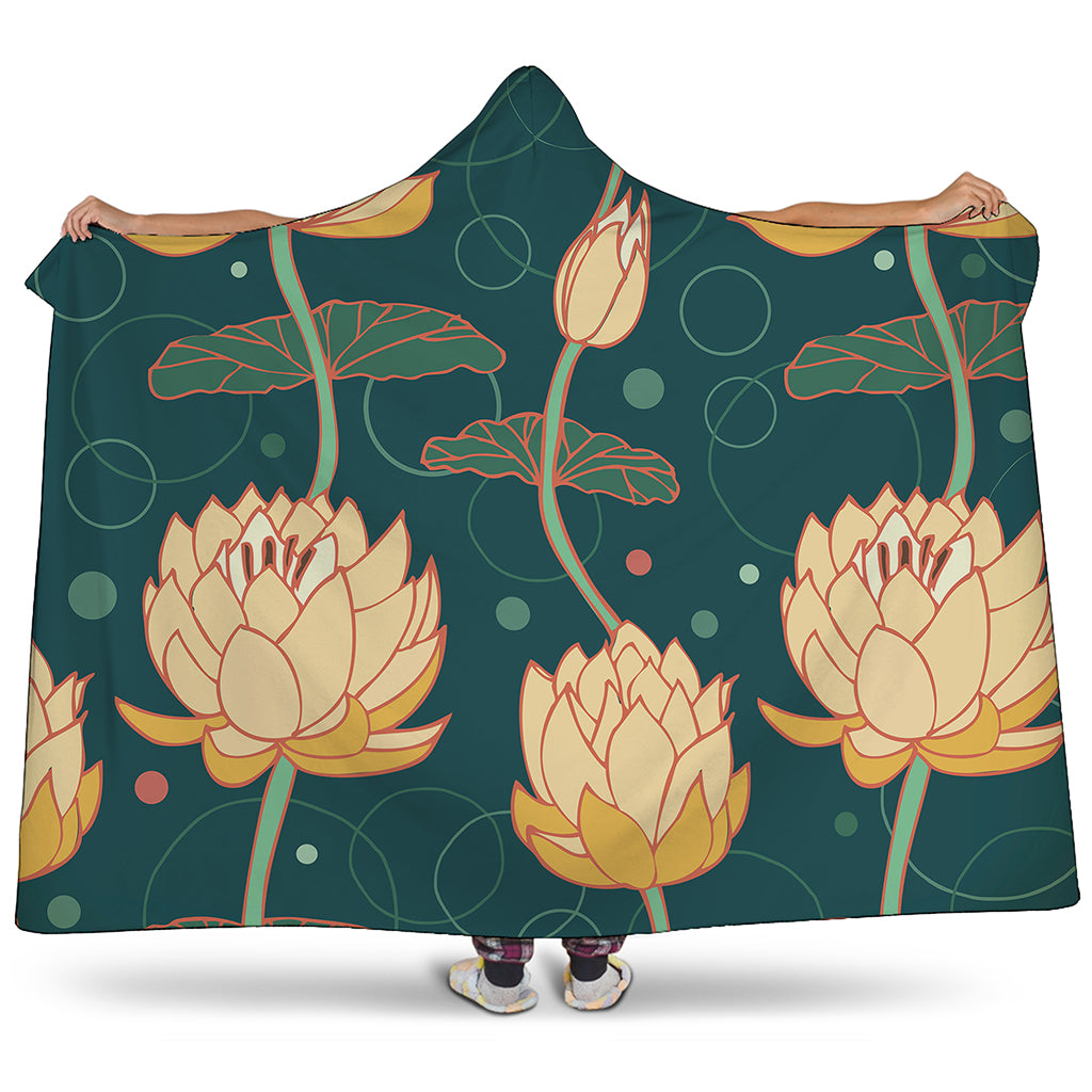 Vintage Lotus Pattern Print Hooded Blanket