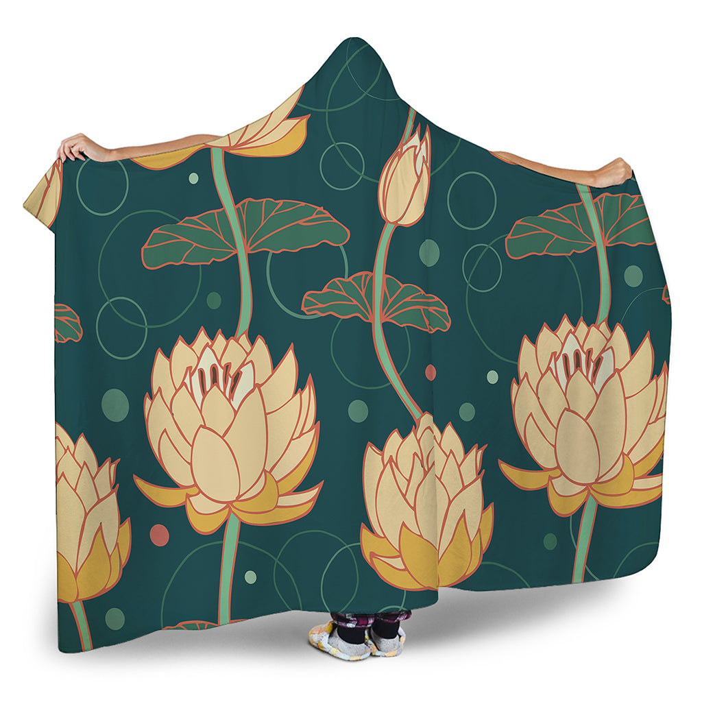 Vintage Lotus Pattern Print Hooded Blanket