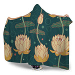 Vintage Lotus Pattern Print Hooded Blanket