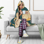 Vintage Lotus Pattern Print Hooded Blanket