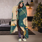 Vintage Lotus Pattern Print Hooded Blanket