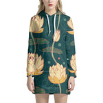 Vintage Lotus Pattern Print Hoodie Dress
