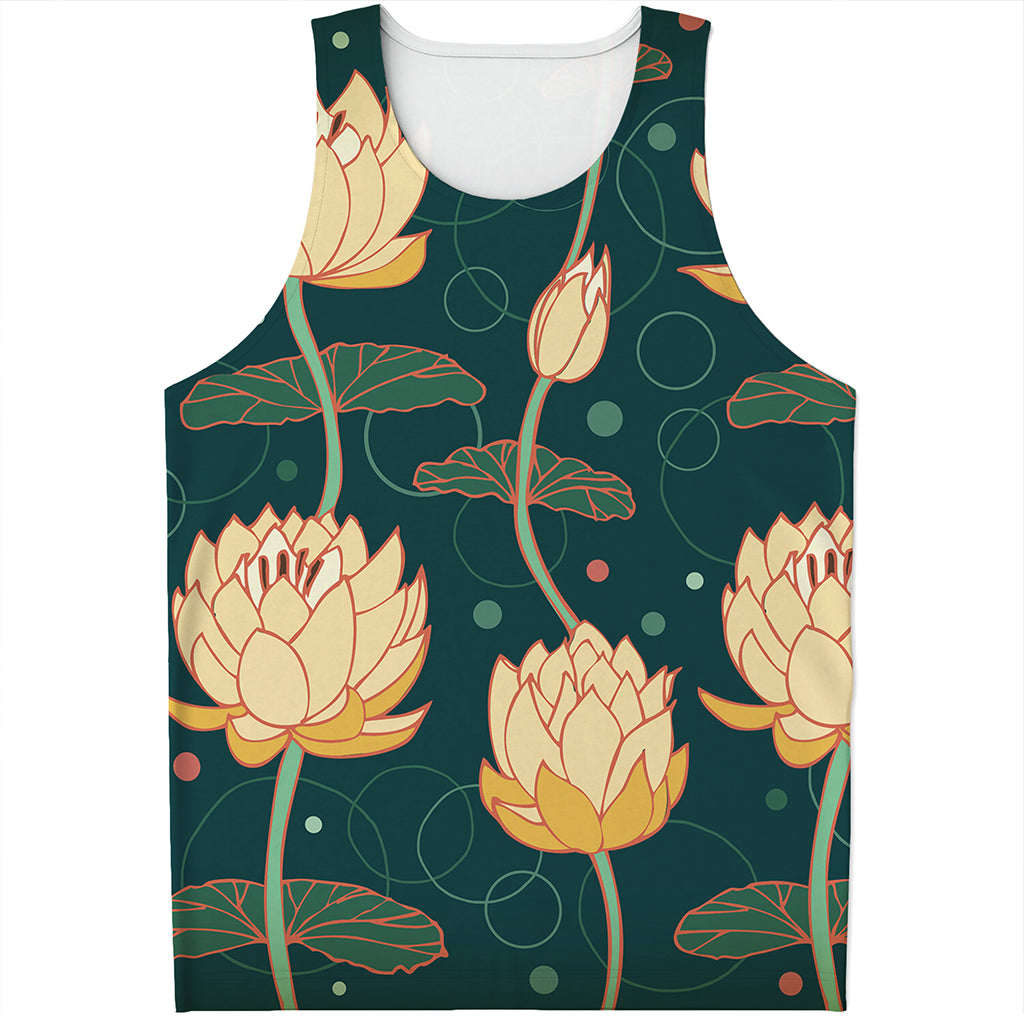 Vintage Lotus Pattern Print Men's Tank Top