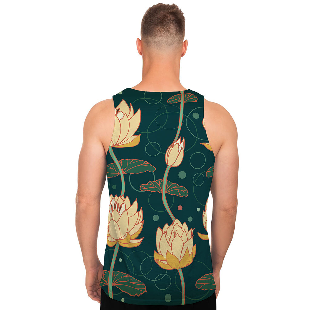 Vintage Lotus Pattern Print Men's Tank Top