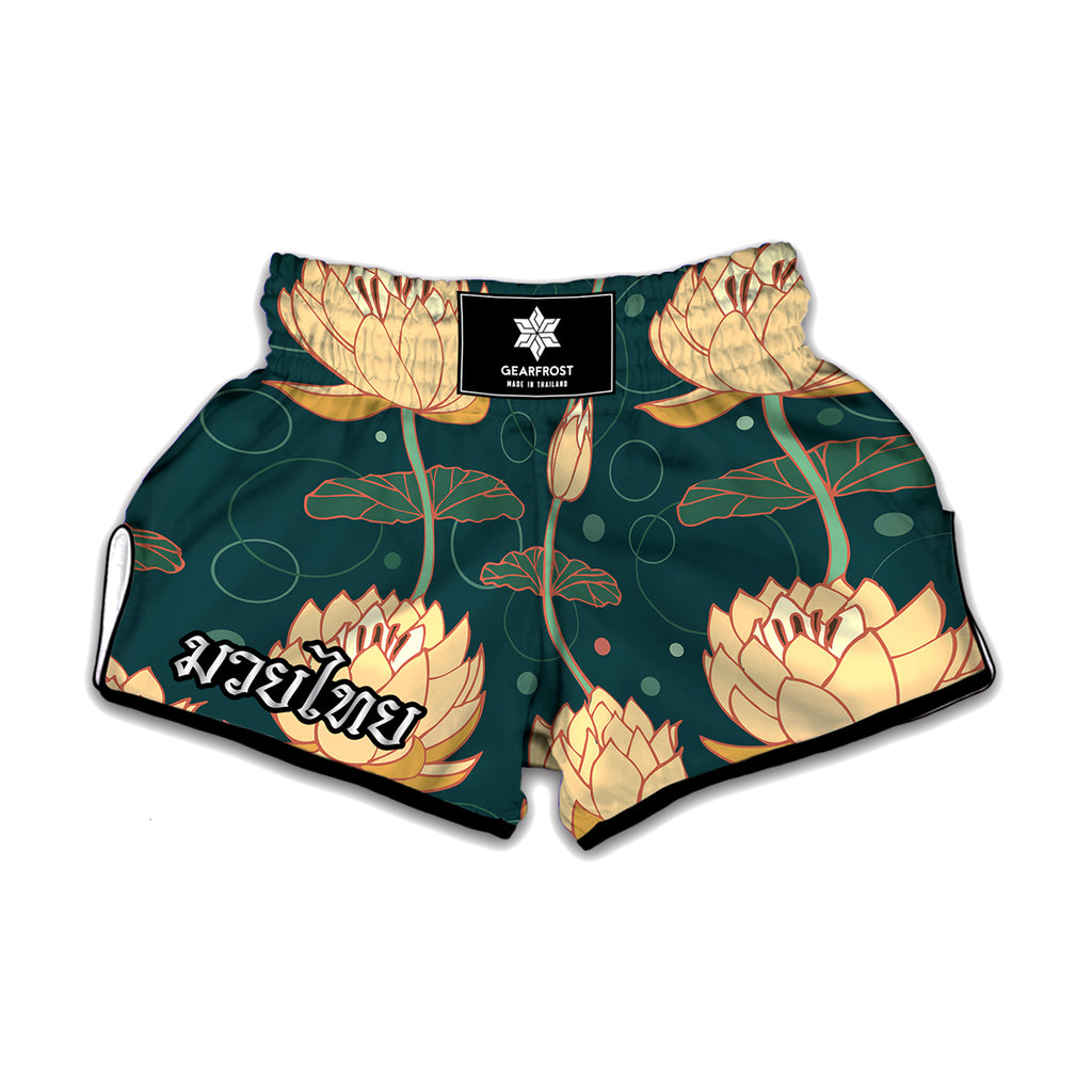 Vintage Lotus Pattern Print Muay Thai Boxing Shorts