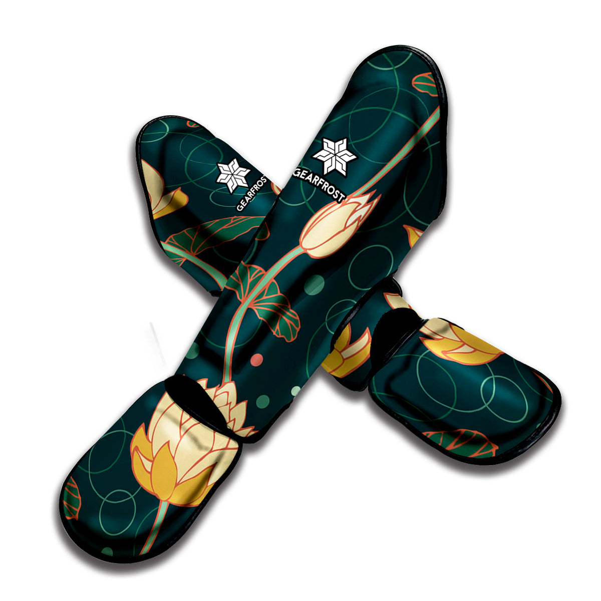 Vintage Lotus Pattern Print Muay Thai Shin Guard