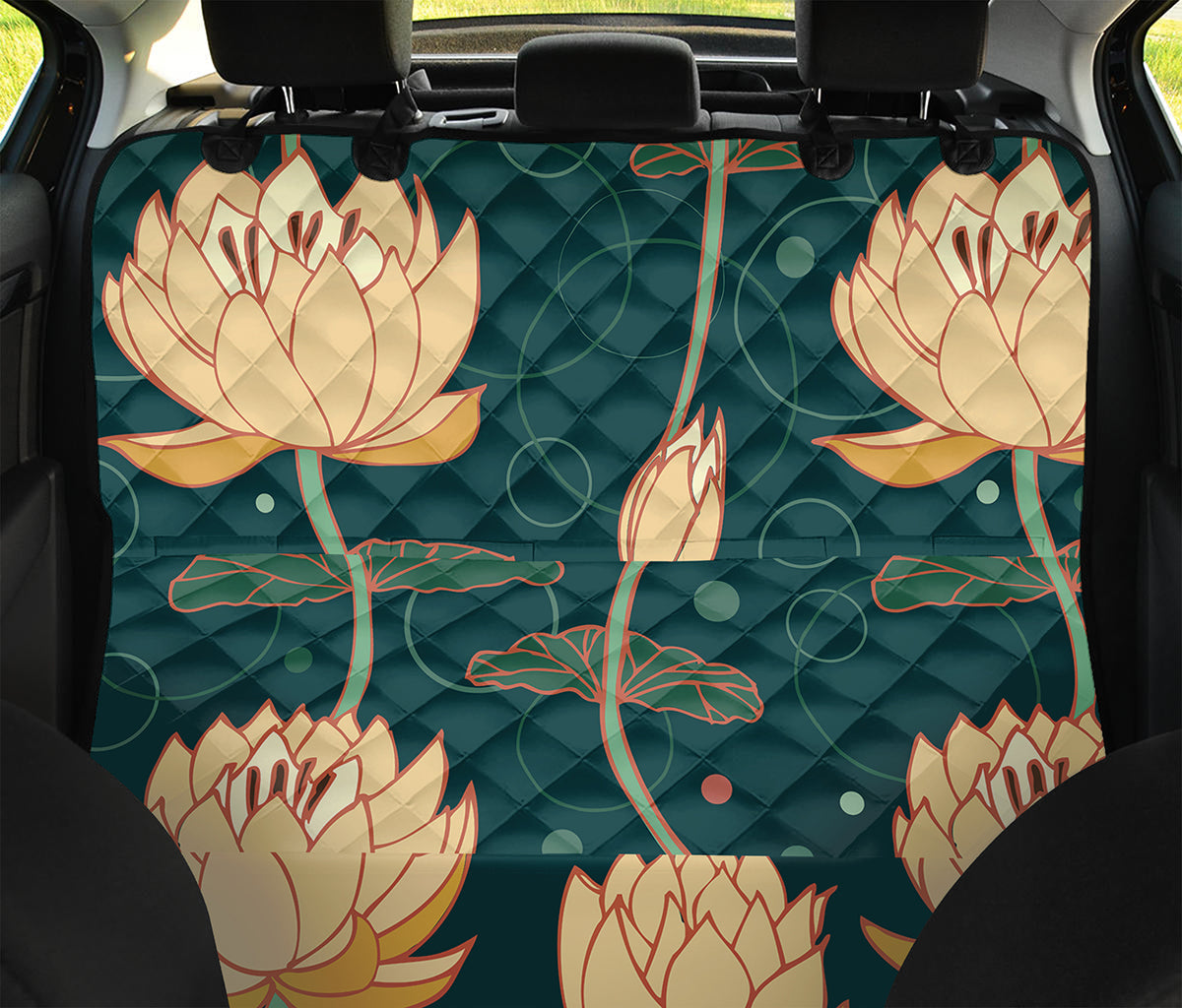 Vintage Lotus Pattern Print Pet Car Back Seat Cover