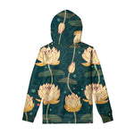 Vintage Lotus Pattern Print Pullover Hoodie