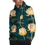 Vintage Lotus Pattern Print Pullover Hoodie