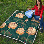 Vintage Lotus Pattern Print Quilt