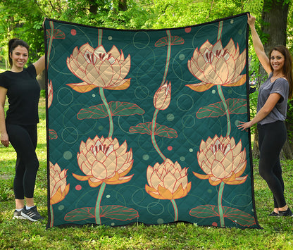 Vintage Lotus Pattern Print Quilt