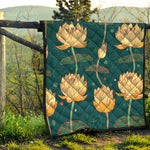 Vintage Lotus Pattern Print Quilt