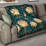 Vintage Lotus Pattern Print Quilt