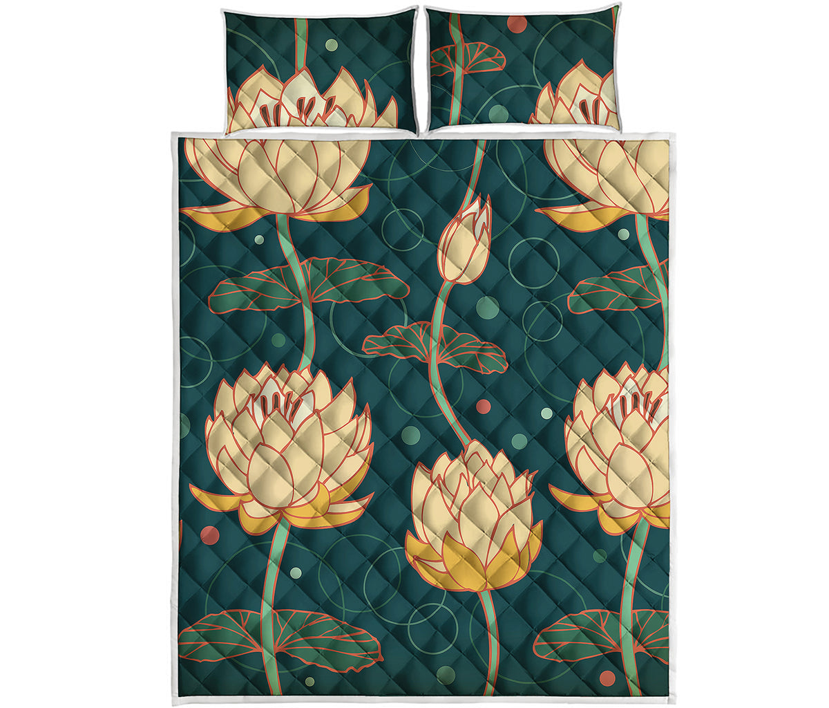 Vintage Lotus Pattern Print Quilt Bed Set