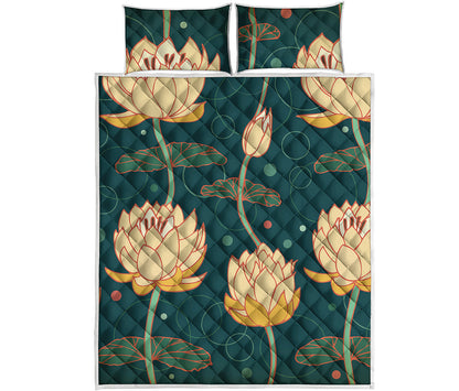 Vintage Lotus Pattern Print Quilt Bed Set