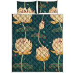 Vintage Lotus Pattern Print Quilt Bed Set