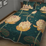 Vintage Lotus Pattern Print Quilt Bed Set