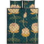 Vintage Lotus Pattern Print Quilt Bed Set