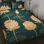 Vintage Lotus Pattern Print Quilt Bed Set