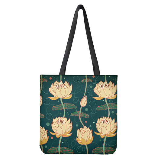 Vintage Lotus Pattern Print Tote Bag