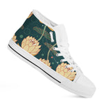 Vintage Lotus Pattern Print White High Top Shoes