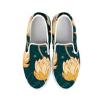 Vintage Lotus Pattern Print White Slip On Shoes
