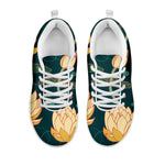 Vintage Lotus Pattern Print White Sneakers