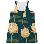 Vintage Lotus Pattern Print Women's Racerback Tank Top