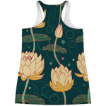 Vintage Lotus Pattern Print Women's Racerback Tank Top