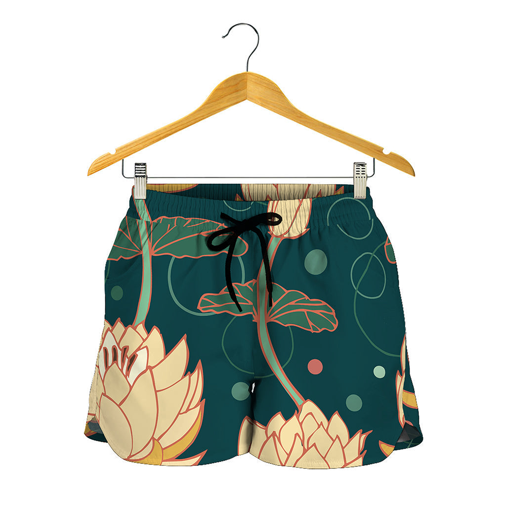 Vintage Lotus Pattern Print Women's Shorts