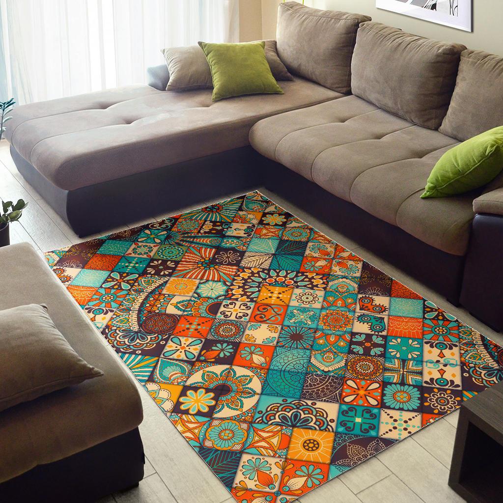 Vintage Mandala Bohemian Pattern Print Area Rug GearFrost