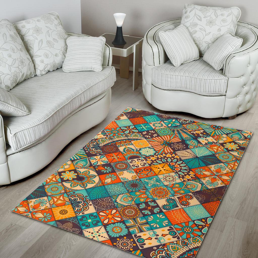 Vintage Mandala Bohemian Pattern Print Area Rug GearFrost