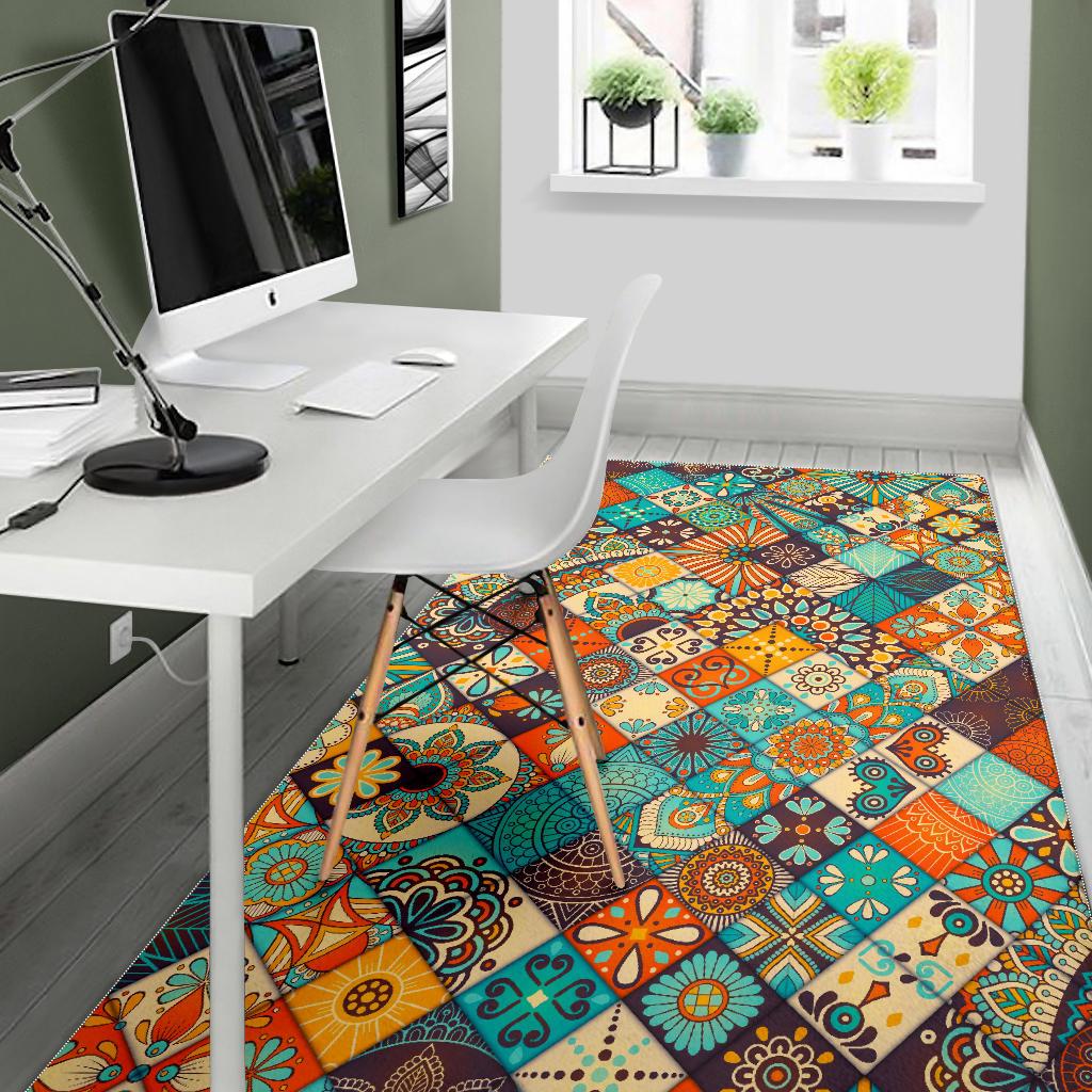 Vintage Mandala Bohemian Pattern Print Area Rug GearFrost