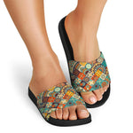 Vintage Mandala Bohemian Pattern Print Black Slide Sandals