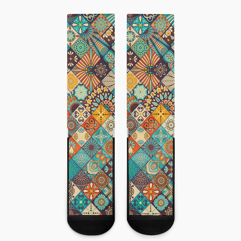Vintage Mandala Bohemian Pattern Print Crew Socks
