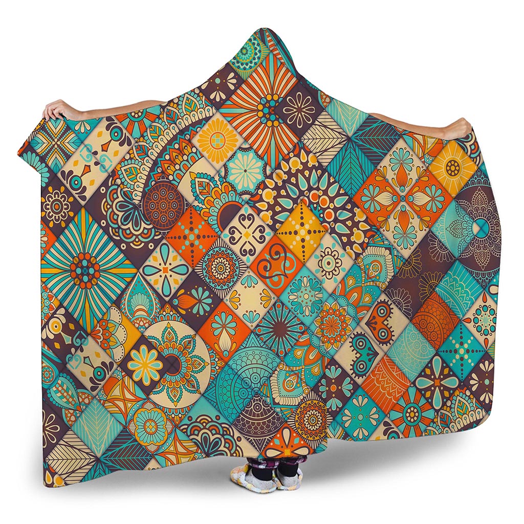 Vintage Mandala Bohemian Pattern Print Hooded Blanket