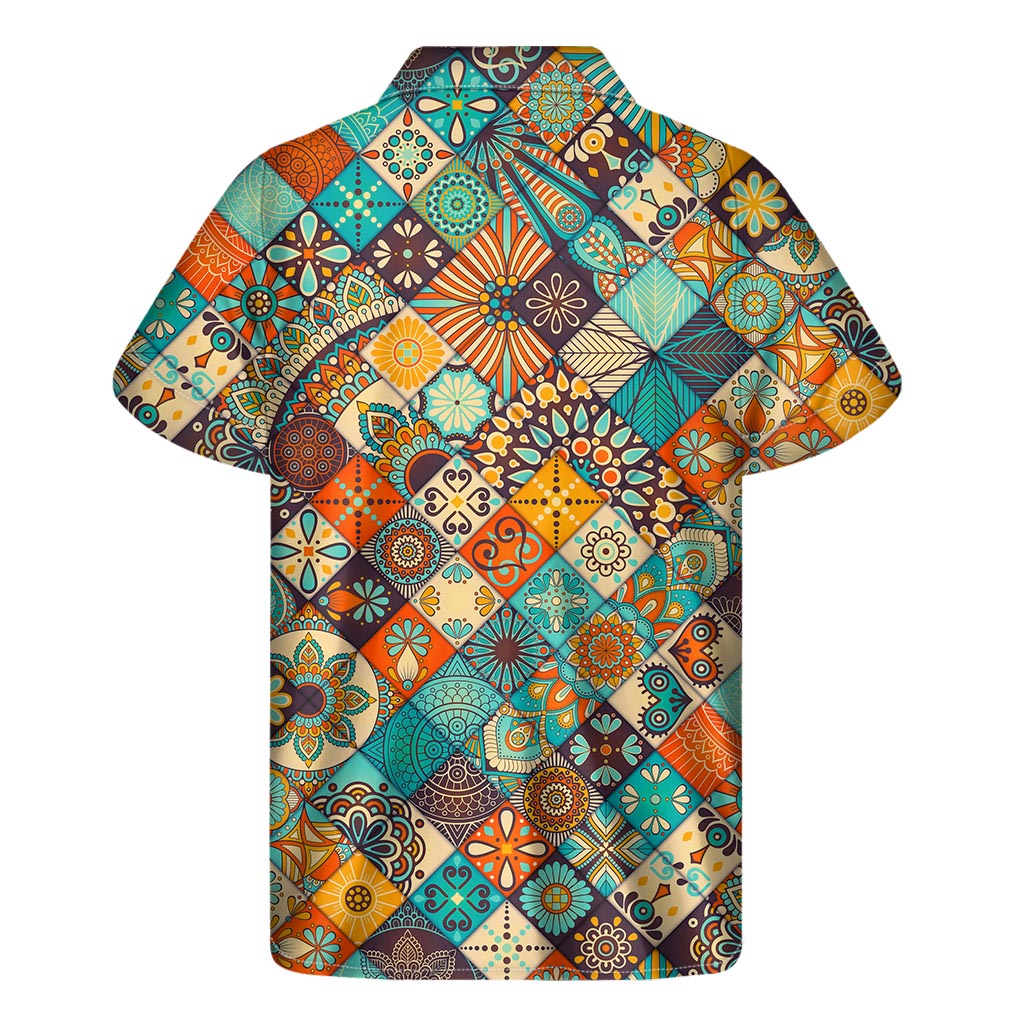 Vintage Mandala Bohemian Pattern Print Men's Short Sleeve Shirt