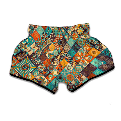 Vintage Mandala Bohemian Pattern Print Muay Thai Boxing Shorts